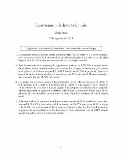 Ejercicios Resueltos de Interés Simple Guía 01 MarioProfe
