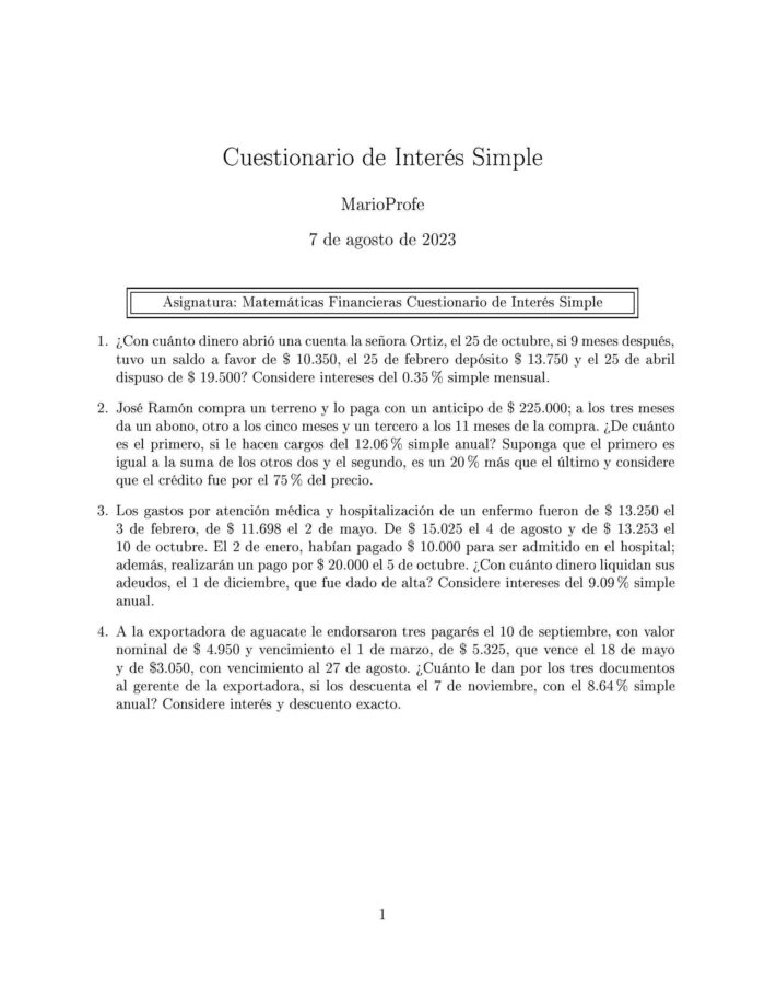 Ejercicios Resueltos de Interés Simple Guía 01 MarioProfe