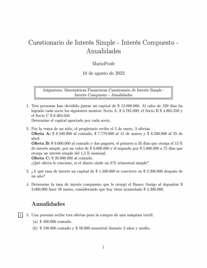 Ejercicios Resueltos de Interés Simple Guía 02: A MarioProfe