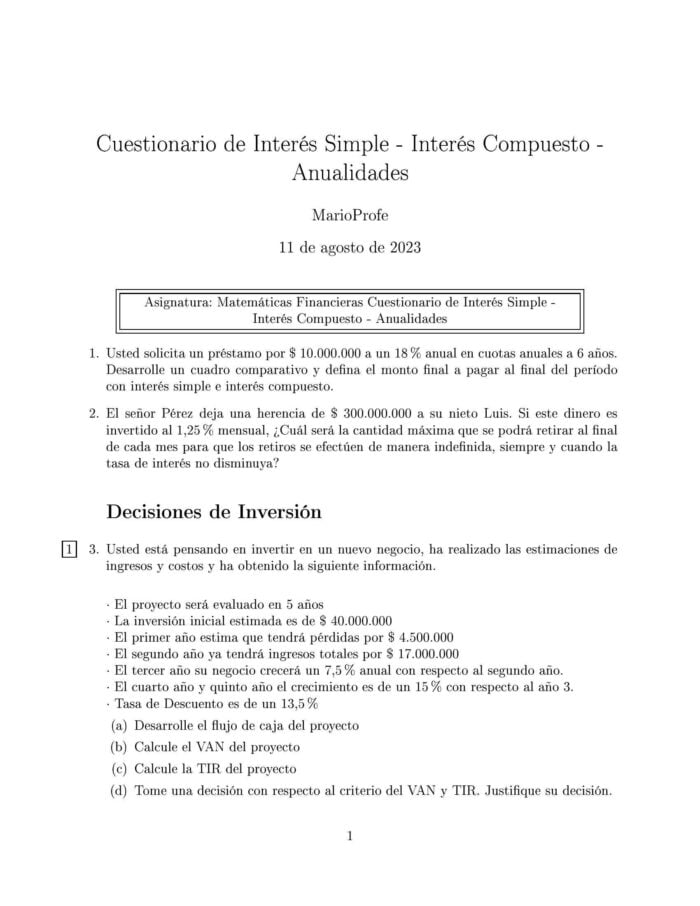 Ejercicios Resueltos de Interés Simple Guía 03 MarioProfe