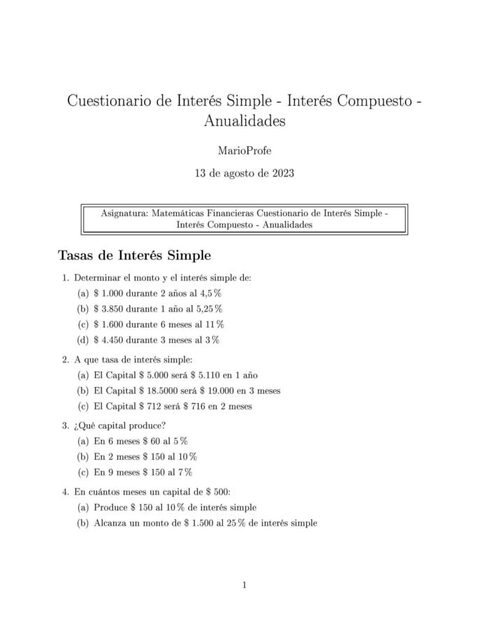 Ejercicios Resueltos de Interés Simple Guía 04: A MarioProfe