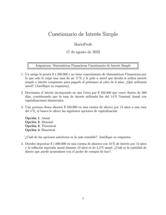 Ejercicios Resueltos de Interés Simple Guía 05 MarioProfe