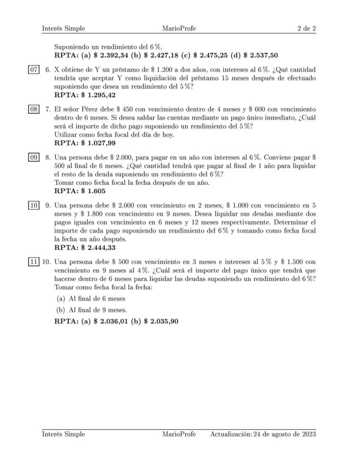 Ejercicios Resueltos de Interés Simple Guía B 07 MarioProfe