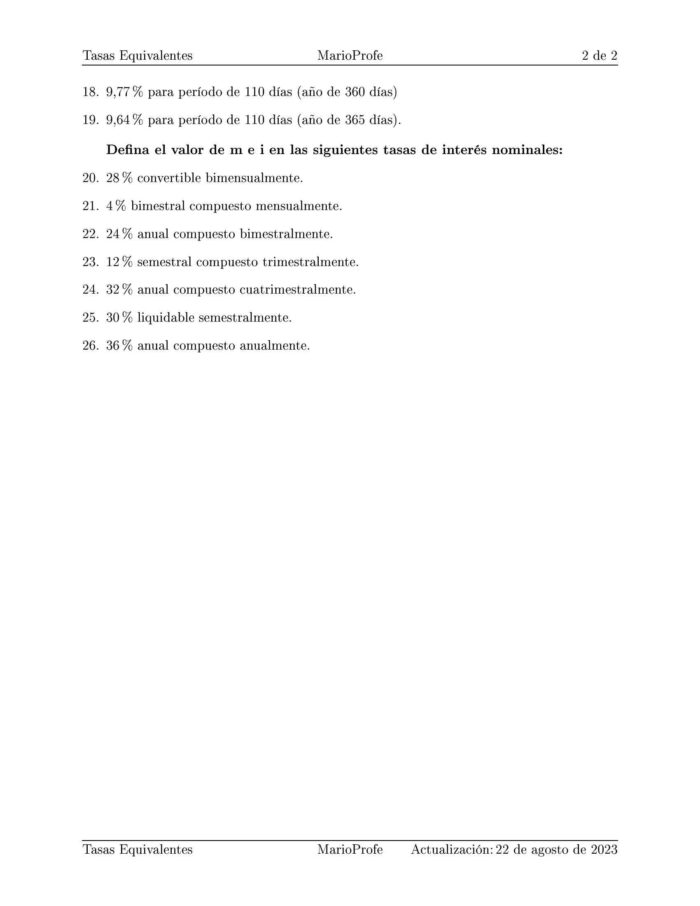 Ejercicios Resueltos de Tasas Equivalentes Guía 01: B MarioProfe