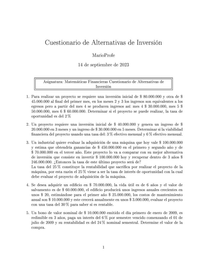 Ejercicios Resueltos de Alternativas de Inversión Guía A 02 MarioProfe