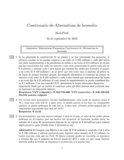 Ejercicios Resuelto de Alternativas de Inversión Guía A 03 MarioProfe