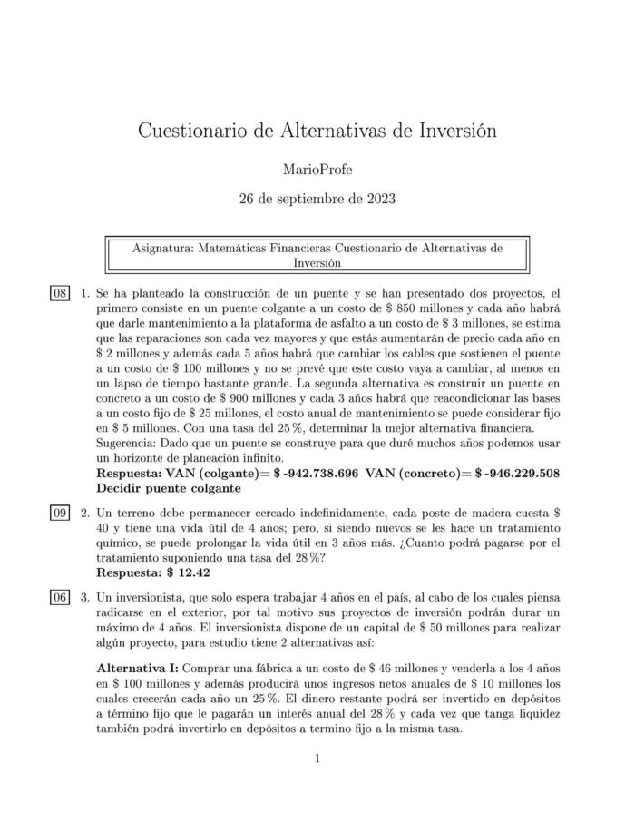 Ejercicios Resuelto de Alternativas de Inversión Guía A 03 MarioProfe