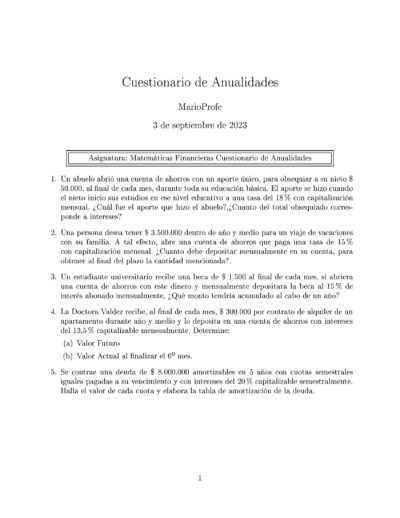 Ejercicios Resueltos de Anualidades Guía 23 MarioProfe