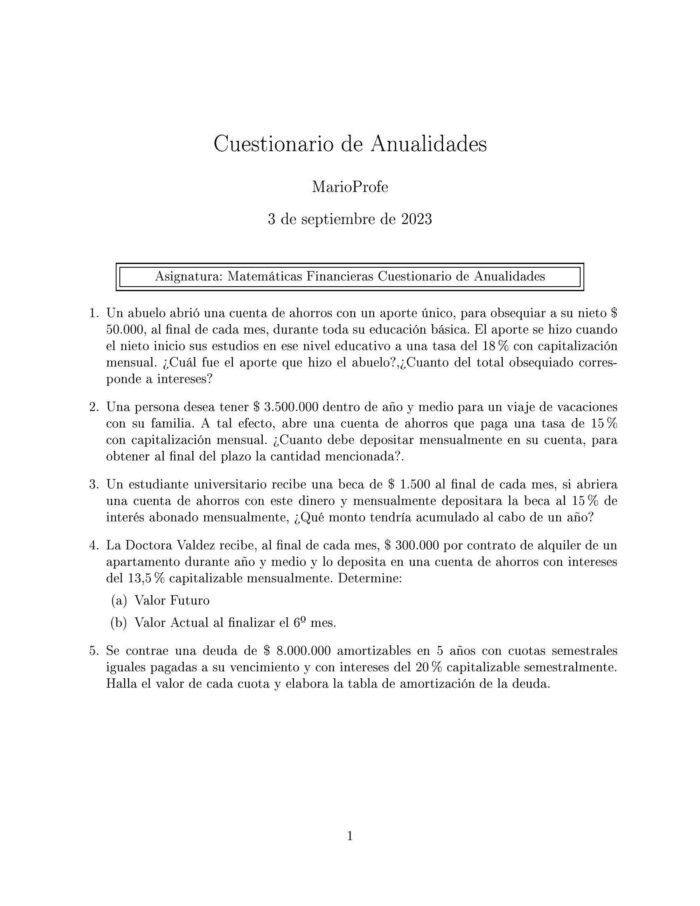 Ejercicios Resueltos de Anualidades Guía 23 MarioProfe