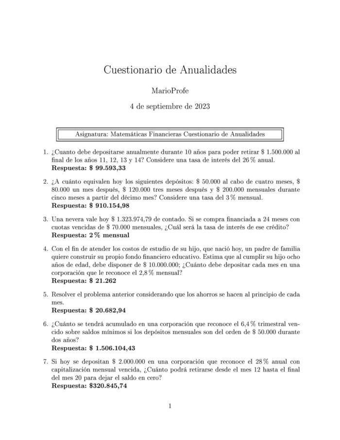 Ejercicios Resueltos de Anualidades Guía A 24 MarioProfe