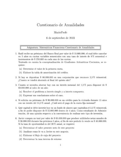 Ejercicios Resueltos de Anualidades Guía A 25 MarioProfe