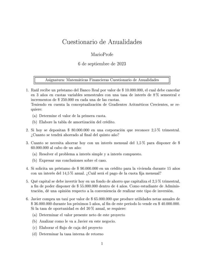 Ejercicios Resueltos de Anualidades Guía A 25 MarioProfe