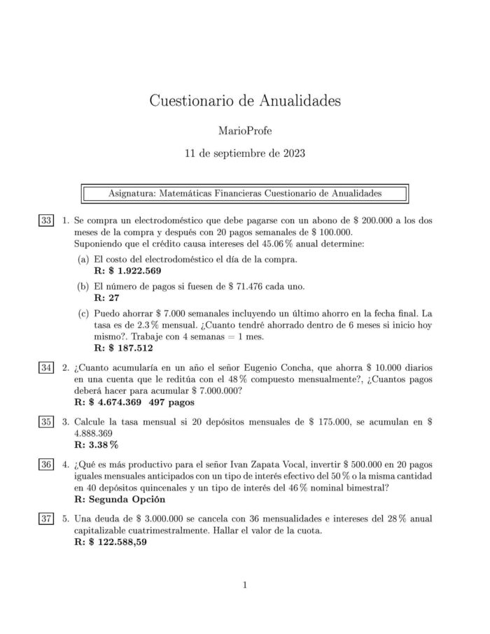 Ejercicios Resueltos de Anualidades Guía A 27 MarioProfe