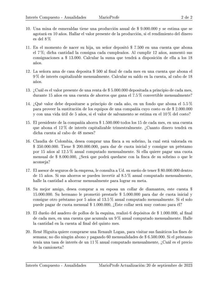 Ejercicios Resueltos de Anualidades Guía B 31 MarioProfe