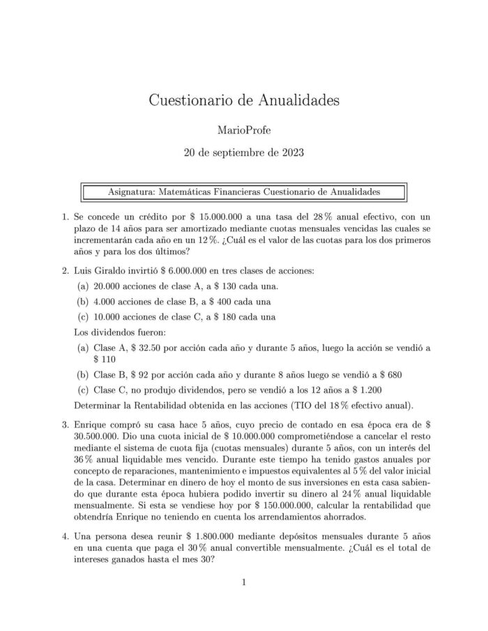 Ejercicios Resueltos de Anualidades Guía A 32 MarioProfe