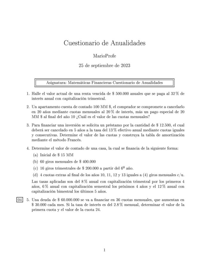 Ejercicios Resueltos de Anualidades Guía 33 MarioProfe