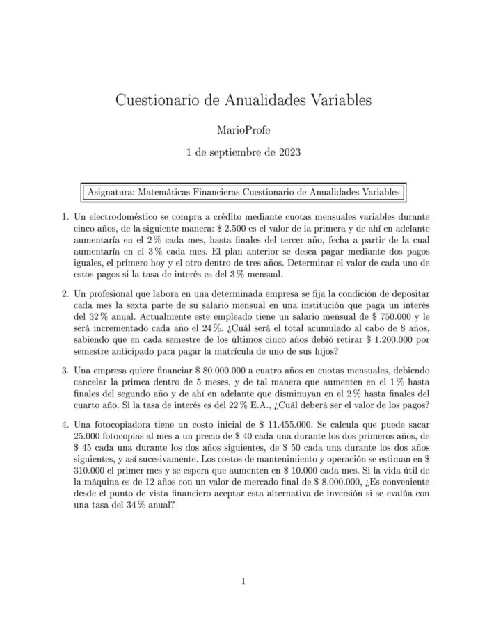 Ejercicios Resueltos de Anualidades Variables Guía 05 MarioProfe