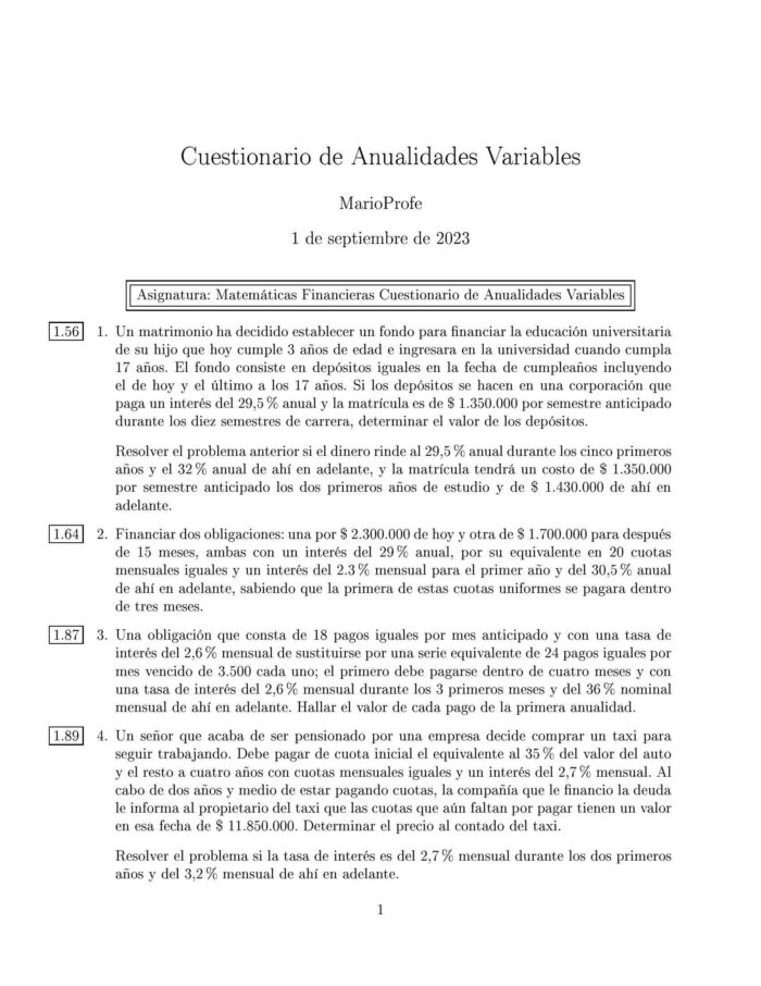 Ejercicios Resueltos de Anualidades Variables Guía A 06 MarioProfe