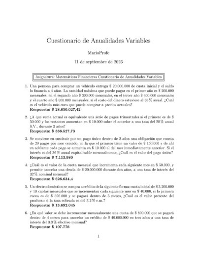 Ejercicios Resueltos de Anualidades Variables Guía A 07 MarioProfe