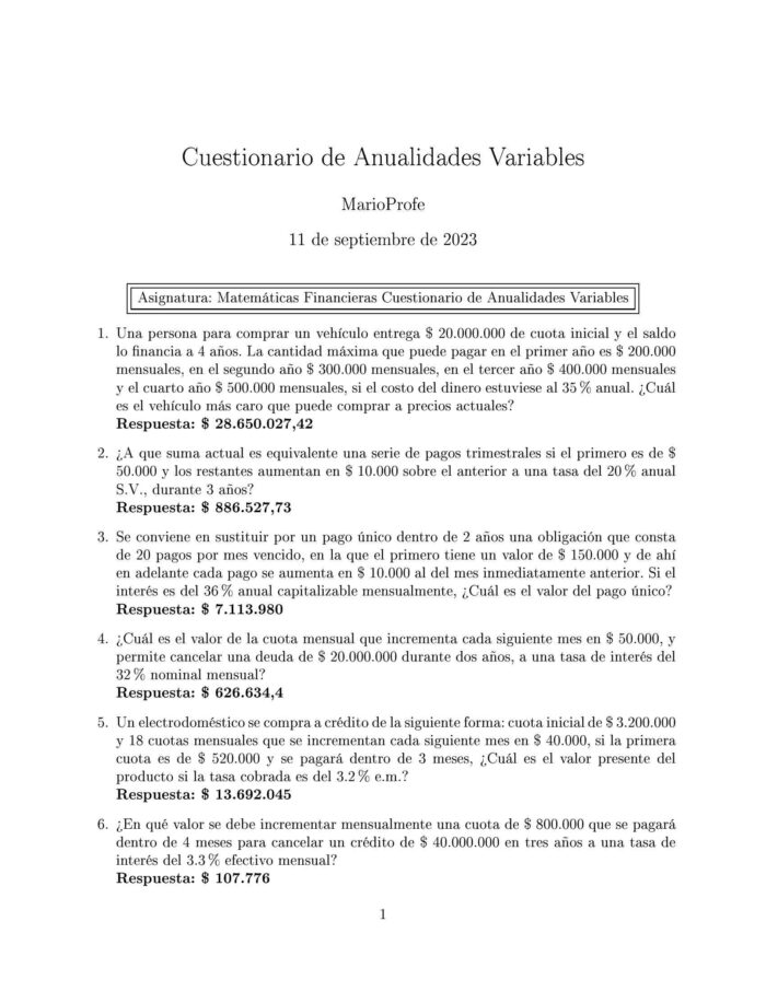 Ejercicios Resueltos de Anualidades Variables Guía A 07 MarioProfe