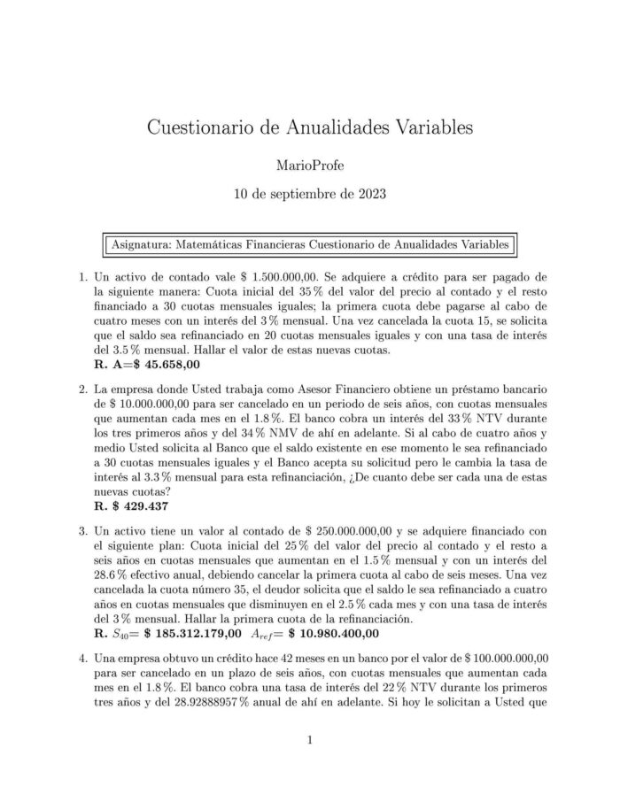 Ejercicios Resueltos de Anualidades Variables Guía A 08 MarioProfe