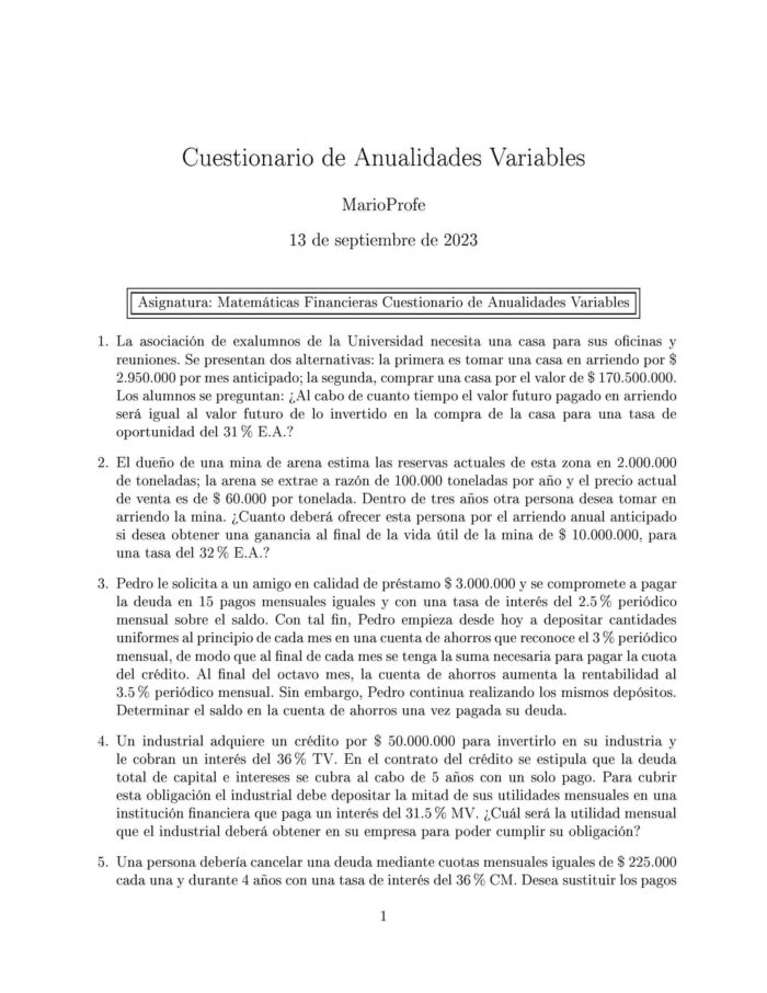 Ejercicios Resueltos de Anualidades Variables Guía A 09 MarioProfe