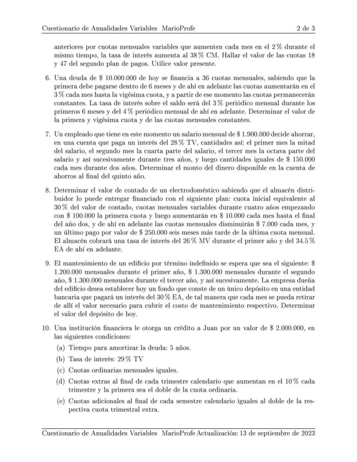 Ejercicios Resueltos de Anualidades Variables Guía B 09 MarioProfe