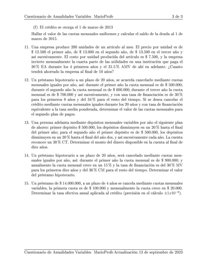 Ejercicios Resueltos de Anualidades Variables Guía C 09 MarioProfe