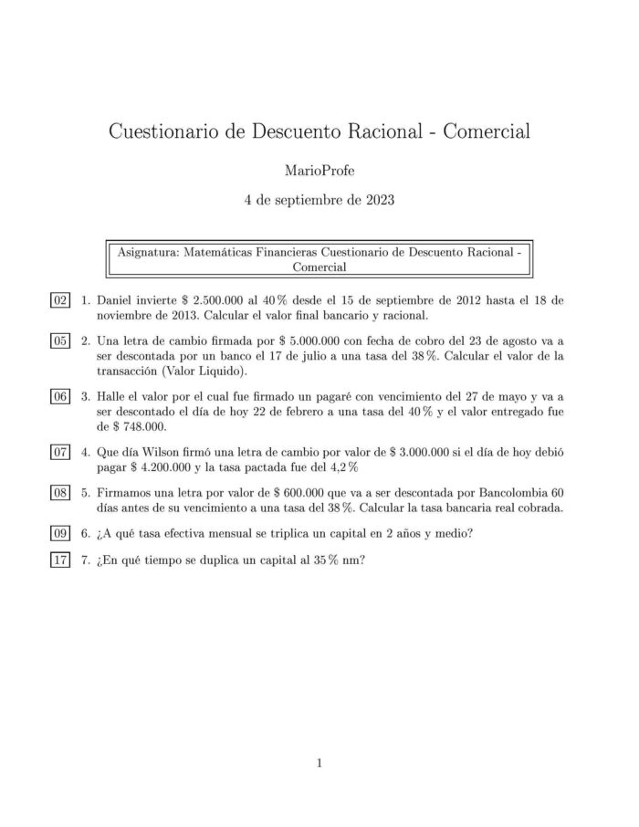 Ejercicios Resueltos de Descuento Racional y Comercial Guía 03 MarioProfe