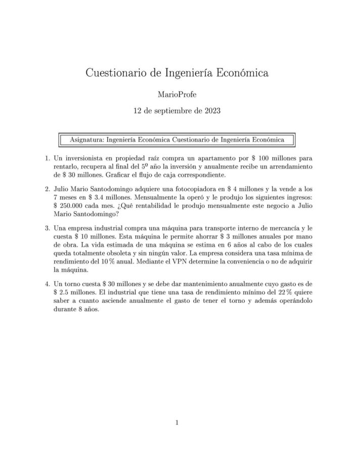 Ejercicios Resueltos de Ingeniería Económica Guía 04 MarioProfe