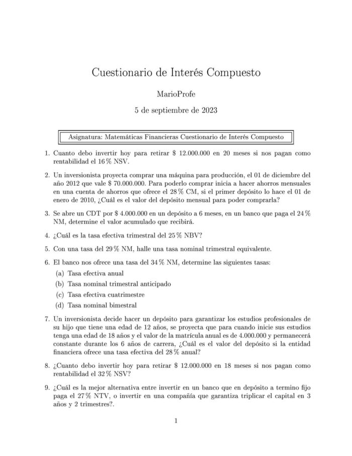 Ejercicios Resueltos de Interés Compuesto Guía A 17 MarioProfe