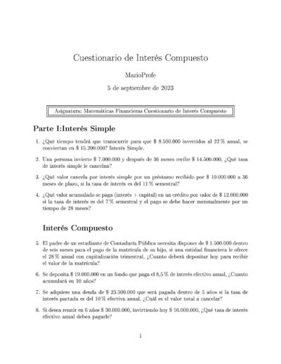 Ejercicios Resueltos de Interés Compuesto Guía A 18 MarioProfe