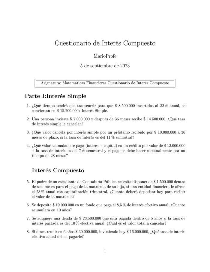 Ejercicios Resueltos de Interés Compuesto Guía A 18 MarioProfe