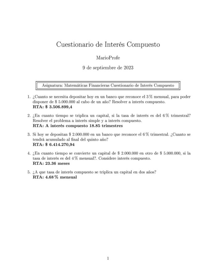 Ejercicios Resueltos de Interés Compuesto Guía 20 MarioProfe