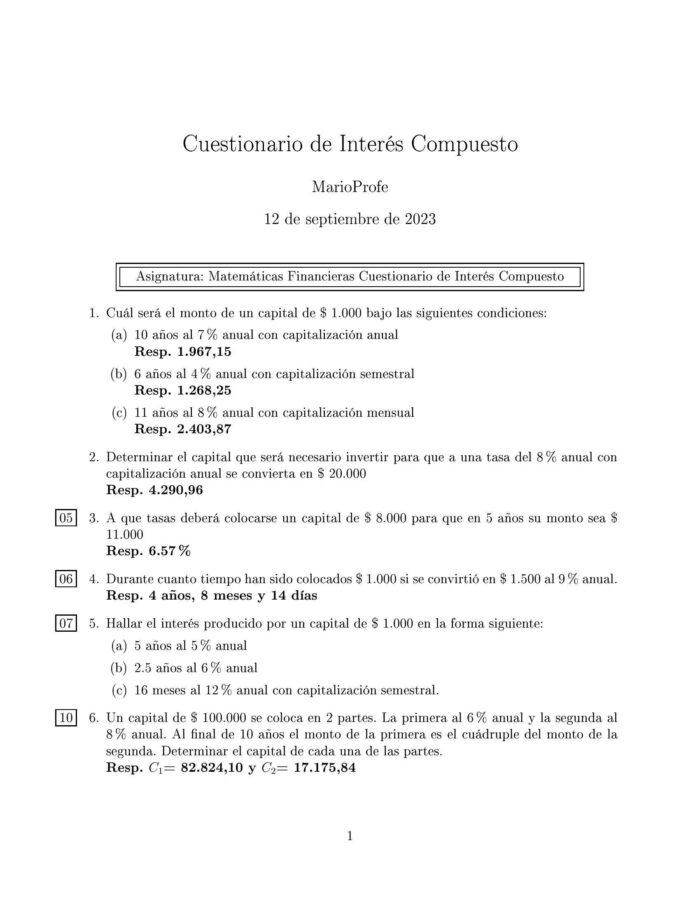 Ejercicios Resueltos Interés Compuesto Guía A 23 MarioProfe