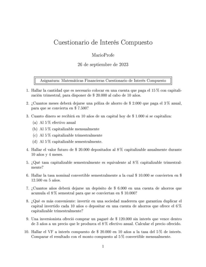 Ejercicios Resueltos de Interés Compuesto Guía A 27 MarioProfe