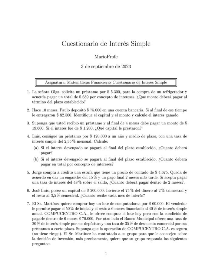 Ejercicios Resueltos de Interés Simple Guía A 08 MarioProfe