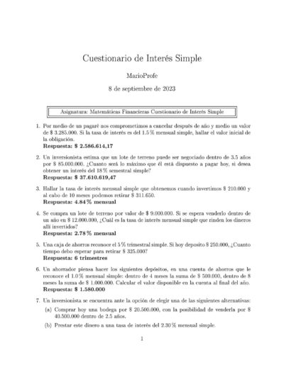 Ejercicios Resueltos de Interés Simple Guía A 09 MarioProfe