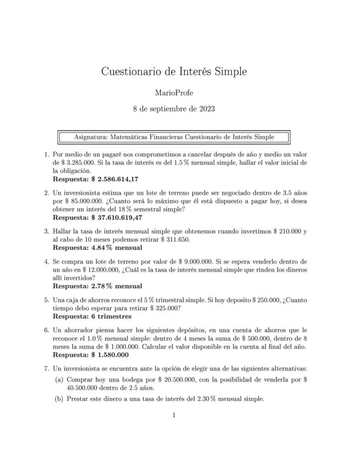 Ejercicios Resueltos de Interés Simple Guía A 09 MarioProfe