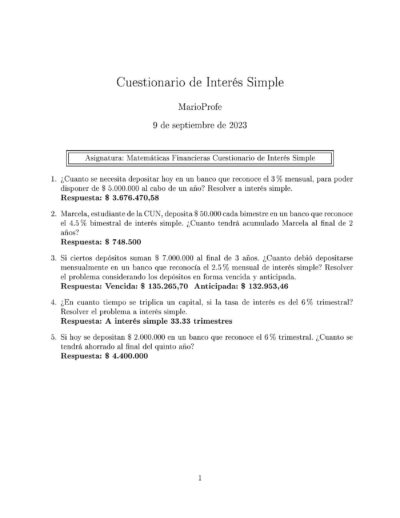 Ejercicios Resueltos de Interés Simple Guía 10 MarioProfe