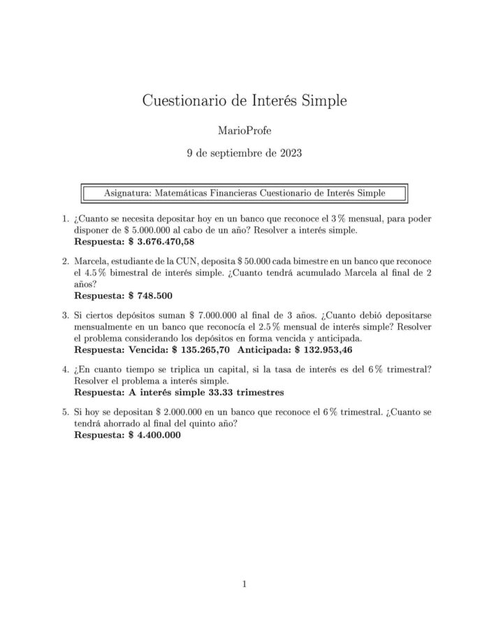 Ejercicios Resueltos de Interés Simple Guía 10 MarioProfe