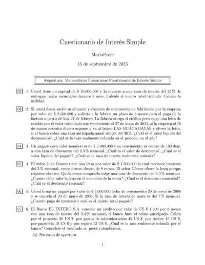 Ejercicios Resueltos de Interés Simple Guía A 11 MarioPorfe