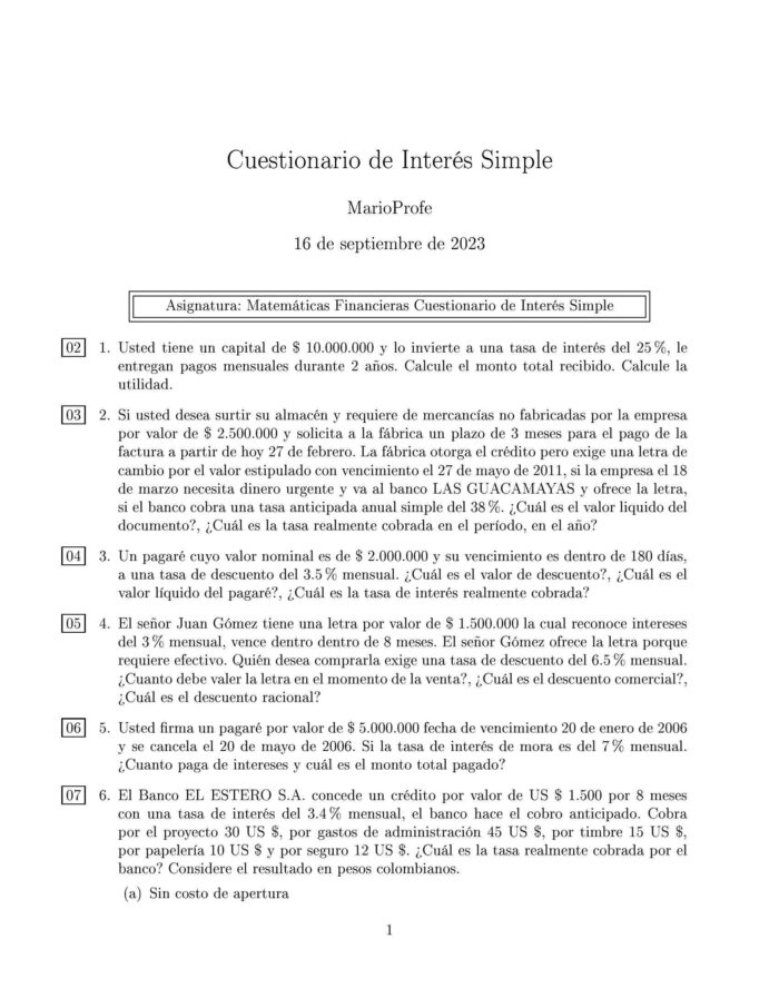 Ejercicios Resueltos de Interés Simple Guía A 11 MarioPorfe