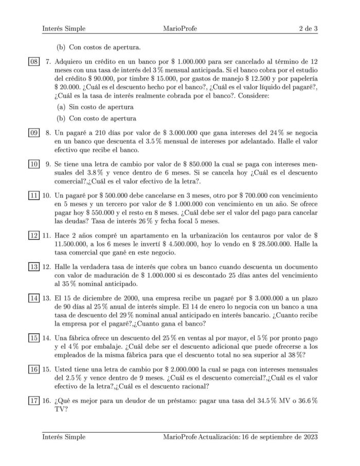 Ejercicios Resueltos de Interés Simple Guía B 11 MarioPorfe