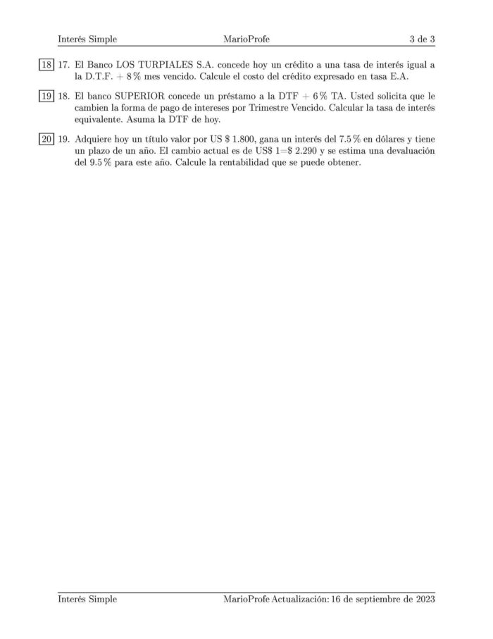 Ejercicios Resueltos de Interés Simple Guía C 11 MarioProfe