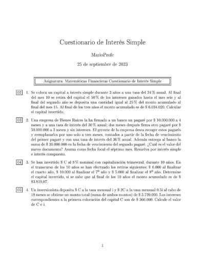 Ejercicios Resueltos de Interés Simple Guía 12 MarioProfe