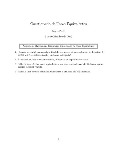 Ejercicios Resueltos de Tasas Equivalentes Guía 02 MarioProfe