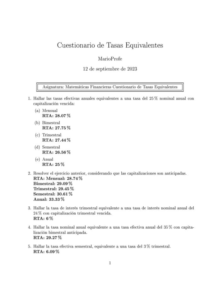 Ejercicios Resueltos de Tasas Equivalentes Guía A 03 MarioProfe