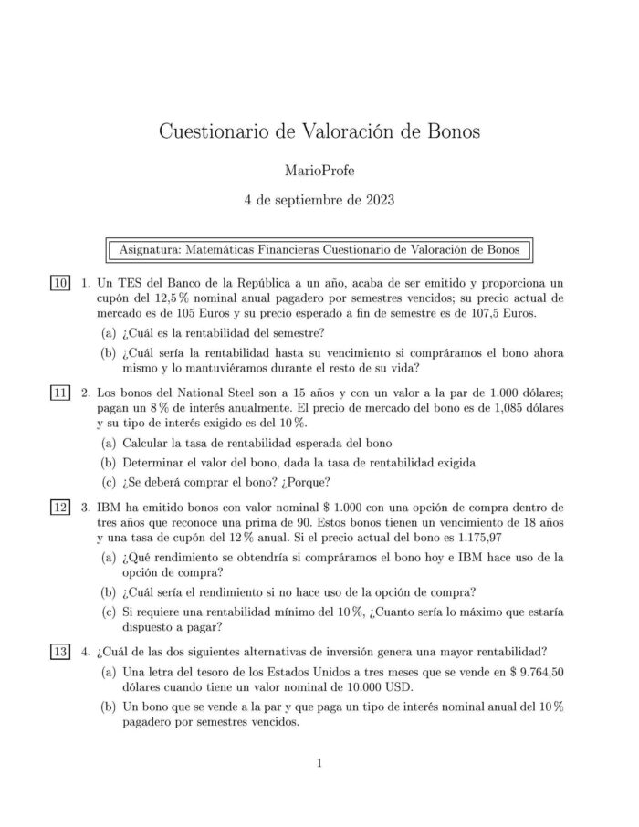 Ejercicios Resueltos de Valoración de Bonos Guía 03 MarioProfe