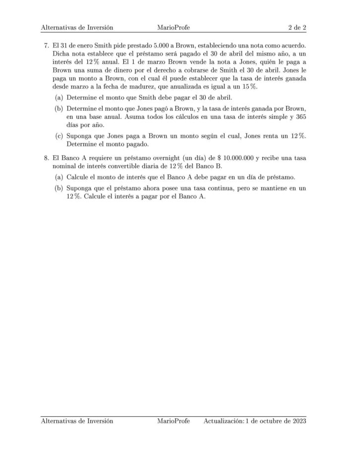 Ejercicios Resueltos de Alternativas de Inversión: Guía B 04 MarioProfe